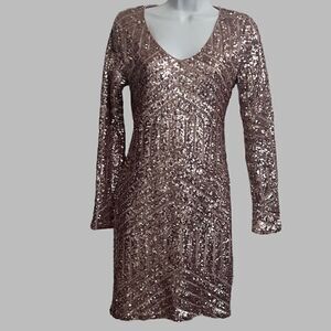 NWT Gianni Bini Rose Gold Botanical Forest sequined mini dress size XS